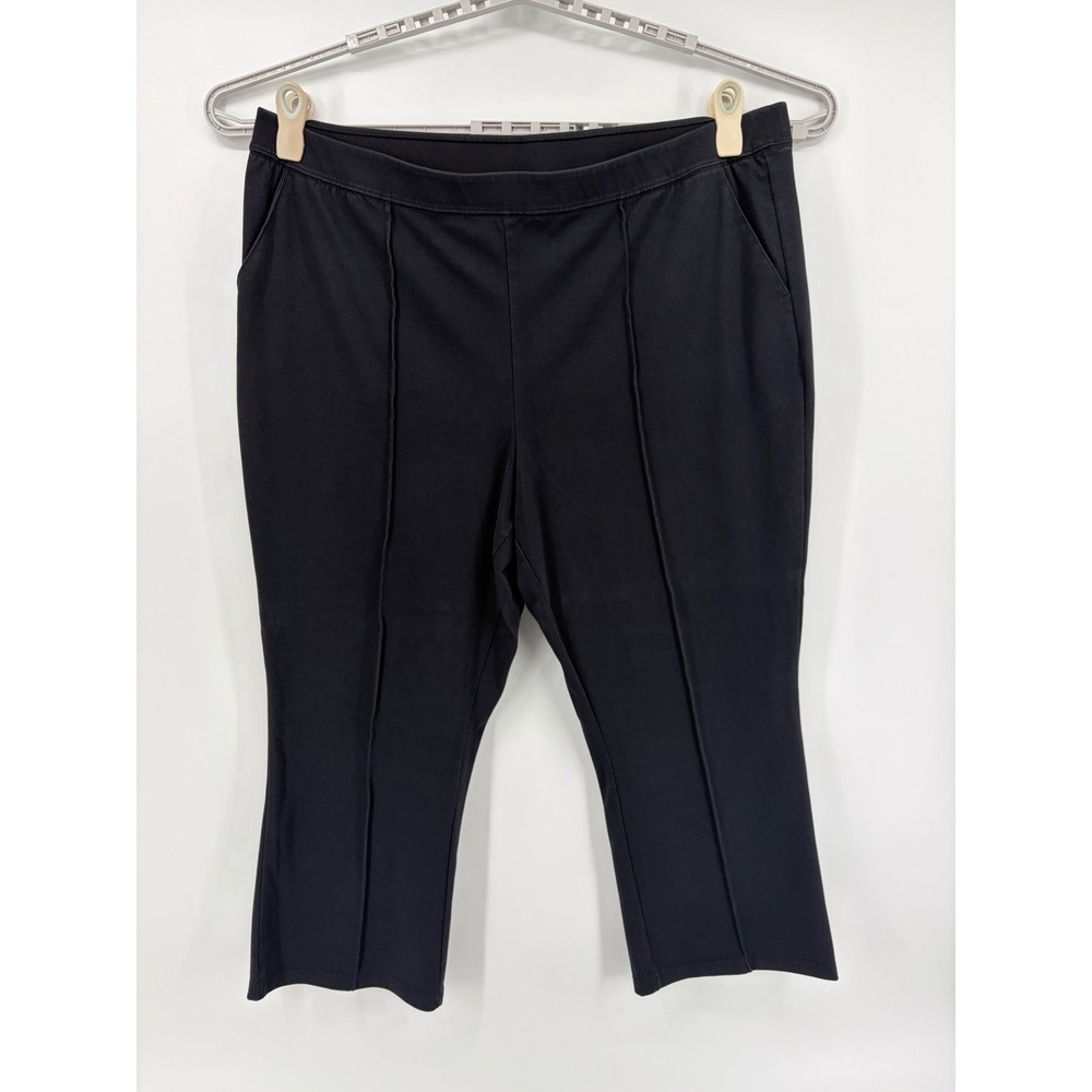 Denim & Co Womens 2X Black Crop Pants Front Seam Pull On Stretch Casual